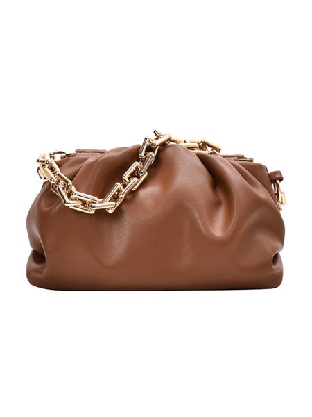 

Casual Ruched Clutch Bag Metal Chain Underarm Bag, Brown, Bags