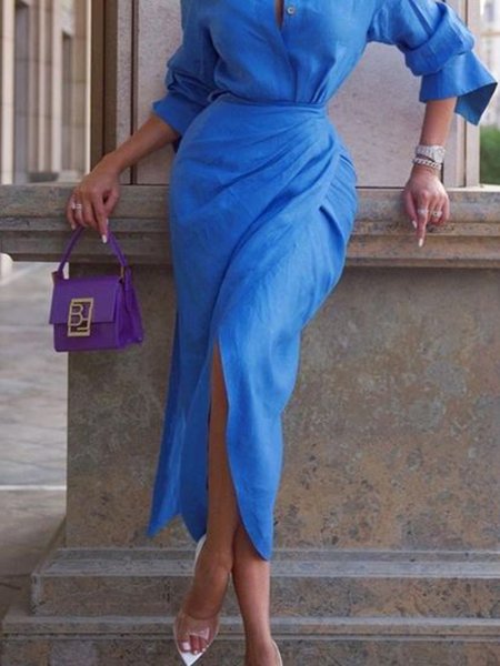 

Daily Plain Urban Regular Fit Linen Skirt, Blue, Skirts