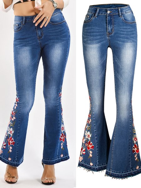 

Casual Embroidery Denim Jeans, Dark_blue, Denim&Jeans