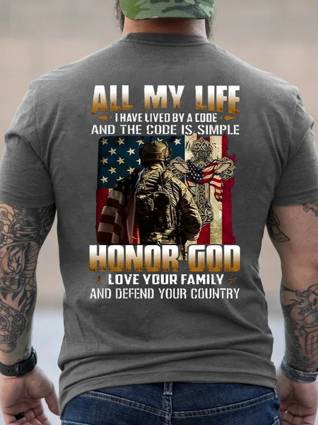 

Cotton Honor God VeteransText Letters Crew Neck Casual T-Shirt, Deep gray, T-shirts