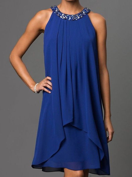 

Women Plain Halter Sleeveless Comfy Casual Midi Dress, Royal blue, Dresses