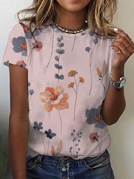 Jersey Loose Floral Casual T Shirt