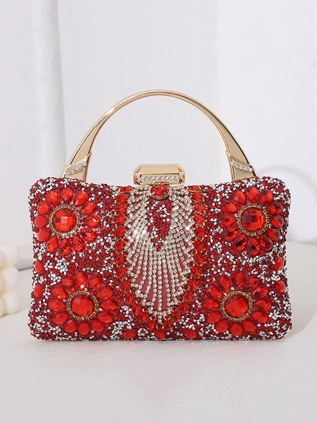 

Sparkling Rhinestone Floral Clutch Bag Party Beaded Handbag, Red, Bags