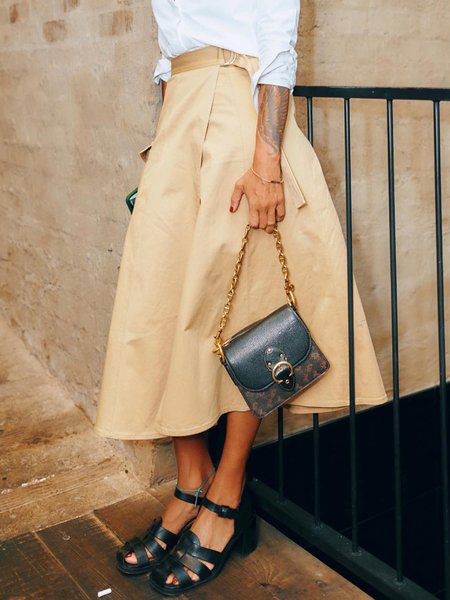 

Regular Fit Urban Plain A-Line Skirt, Khaki, Skirts