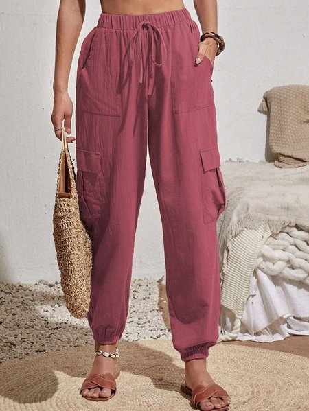 

Pocket Stitching Casual Loose Pants, Pink, Pants