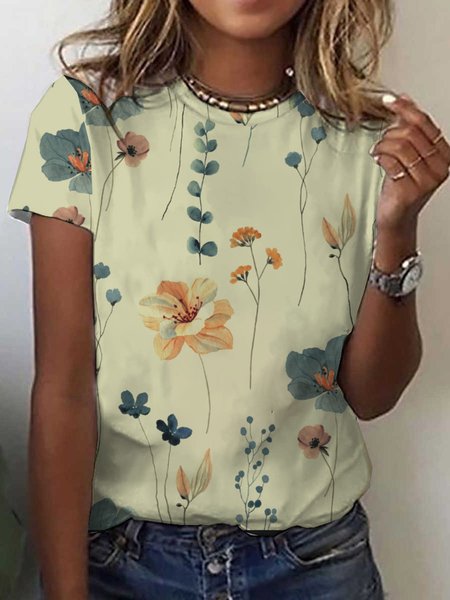 Jersey Loose Floral Casual T Shirt