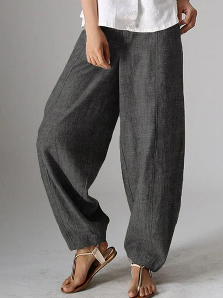 

Casual Cotton And Linen Plain Pants, Gray, Pants