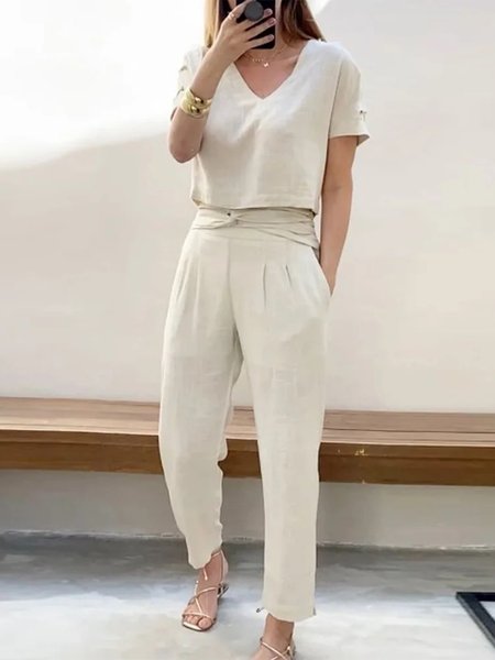 

Loose Casual Two-Piece Set, Apricot, Suit Set