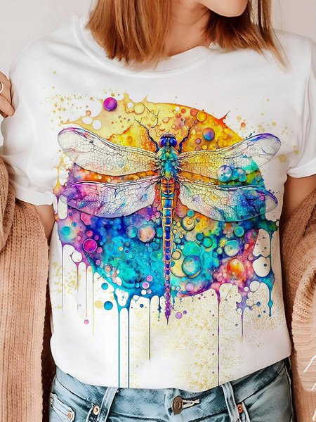 

Casual Dragonfly Loose T-Shirt, White, T-Shirts