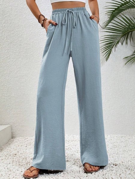 

Pocket Stitching Casual Plain Pants, Light blue, Pants