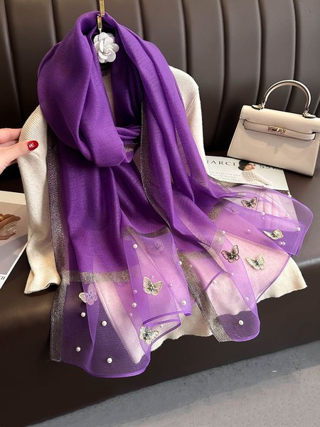 

Elegant Butterfly Embroidery Beaded Lightweight Imitation Silk Scarf, Purple, Scarves & Gloves