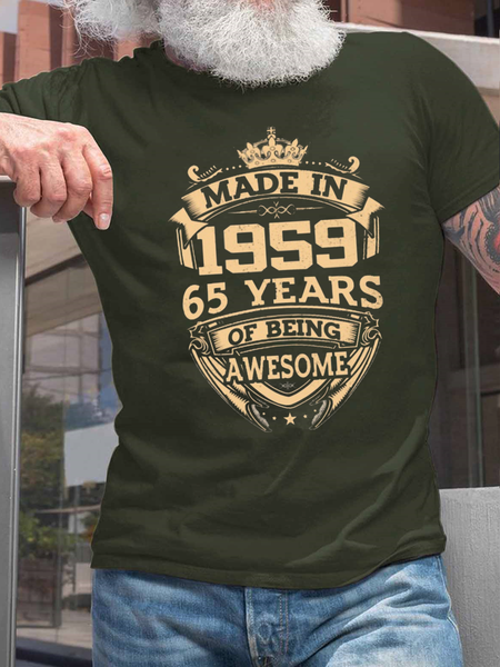 

Cotton Made In 1959 65 Years Of Being Awesome Text Letters Crew Neck T-Shirt, Green, T-shirts