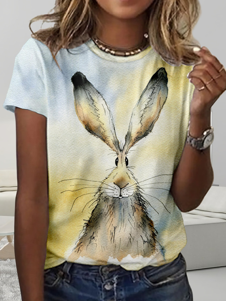 

Casual Easter Crew Neck T-Shirt, As picture, T-shirts