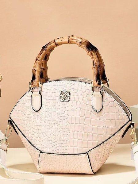

Vintage Imitation Bamboo Handbag Crocodile Pattern Novelty Crossbody Bag, Off white, Bags