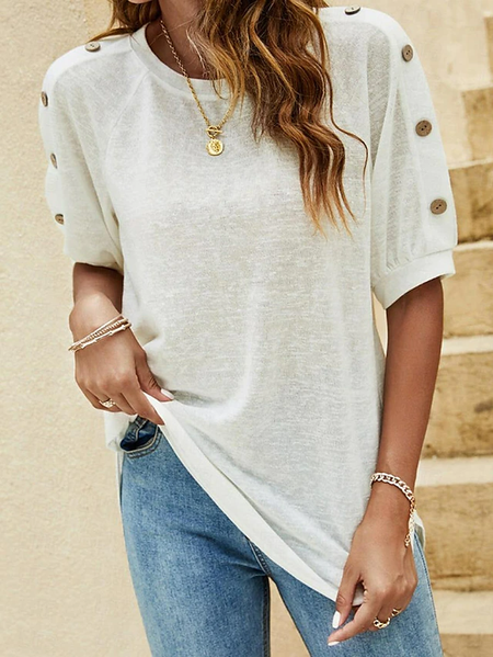 

Buckle Loose Cotton Casual T-Shirt, White, T-Shirts