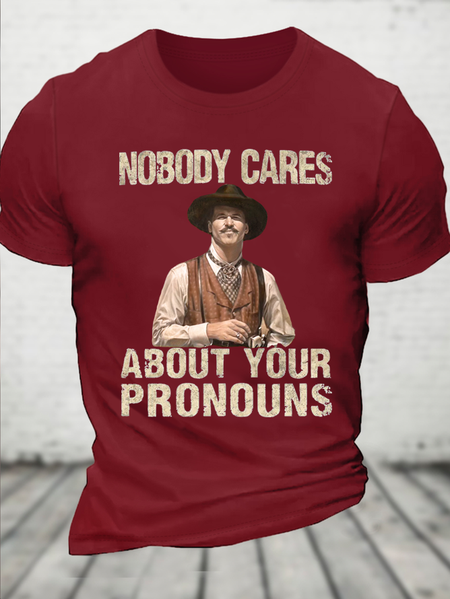 

Cotton Nobody Cares Text Letters Casual T-Shirt, Red, T-shirts