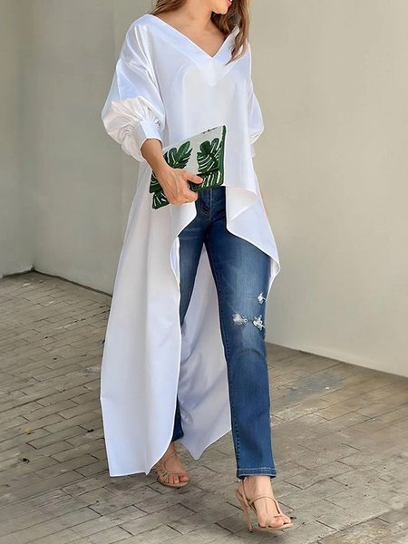 

Loose Urban V Neck Shirt, White, Blouses and Shirts