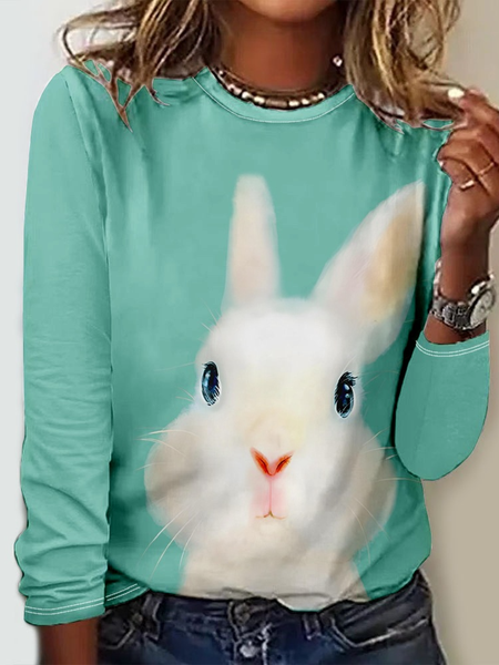 

Casual Crew Neck Regular Fit Easter Long Sleeve Shirt, Green, Blouses