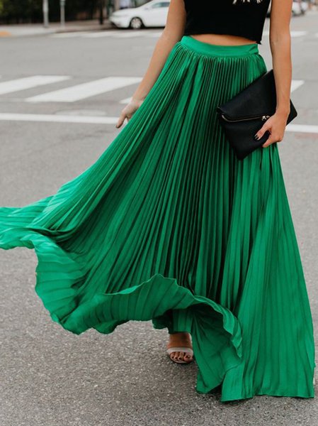 

Casual Plain H-Line Natural Maxi Skirt, Green, Skirts