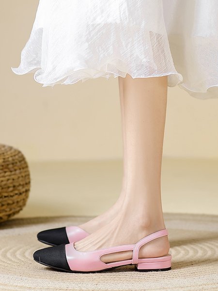

Minimalist Color-block Side Cutout Low Heel Slingback Shoes, Pink, Flats
