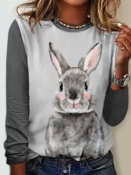 

Easter Crew Neck Casual Long Sleeve Shirt, Gray, Blouses
