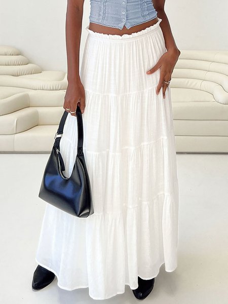 

Casual Plain A-Line Natural Maxi Skirt, White, Skirts