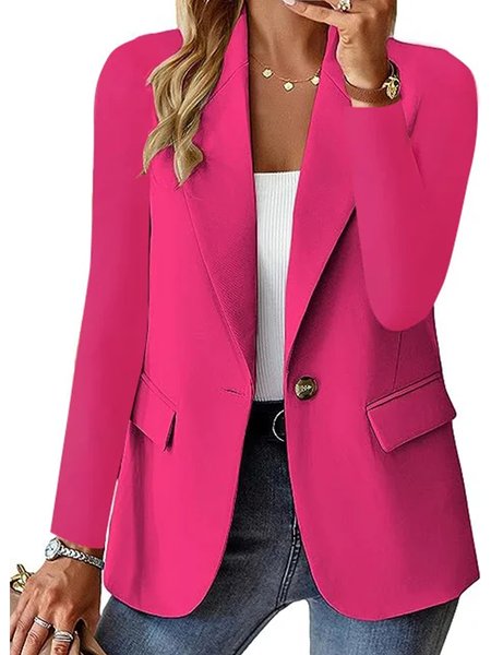 

Lapel Collar Casual Plain Blazer, Deep pink, Blazers