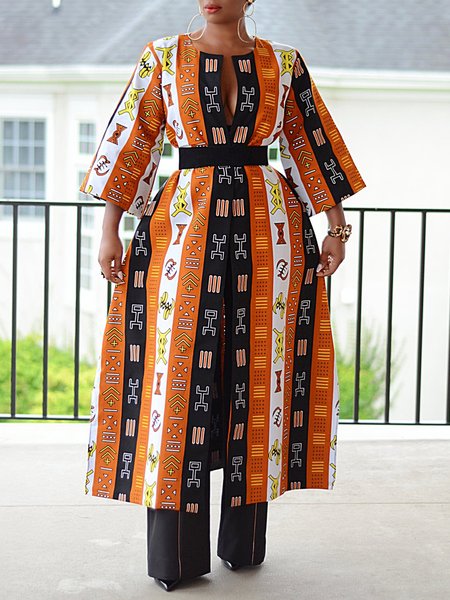 

Crew Neck Loose Vacation Kimono With No Belt, As picture, Kimonos