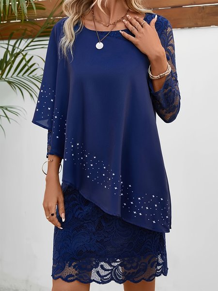 

Lace Crew Neck Elegant Dress, Dark blue, Dresses