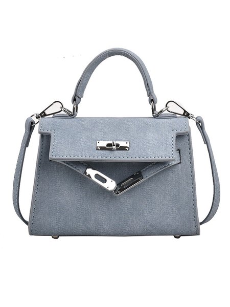

Women Minimalist Denim Twist Lock Handbag with Cross-body Strap, Light blue, Bags