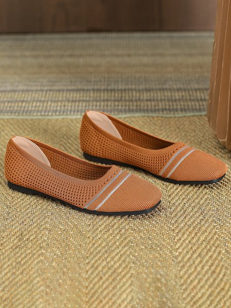 

Casual Plain Slip On Low Heel Shallow Shoes, Khaki, Flats/Loafers