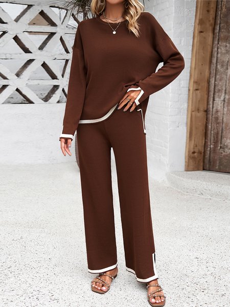 Loose Casual Two-Piece Set, Brown, Suits