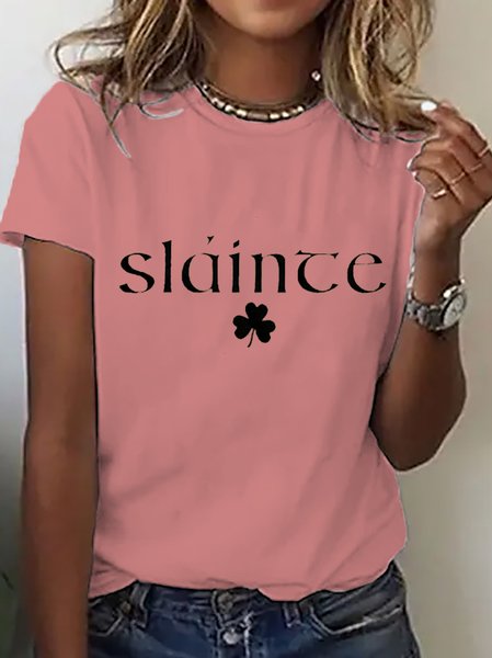 

Cotton Text Letters Loose Casual T-Shirt, Pink, T-shirts