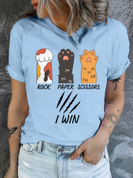 

Cotton Rock Paper Scissors I Wine Cat Paws Funny Cat Cute Casual Cat T-Shirt, Light blue, T-shirts