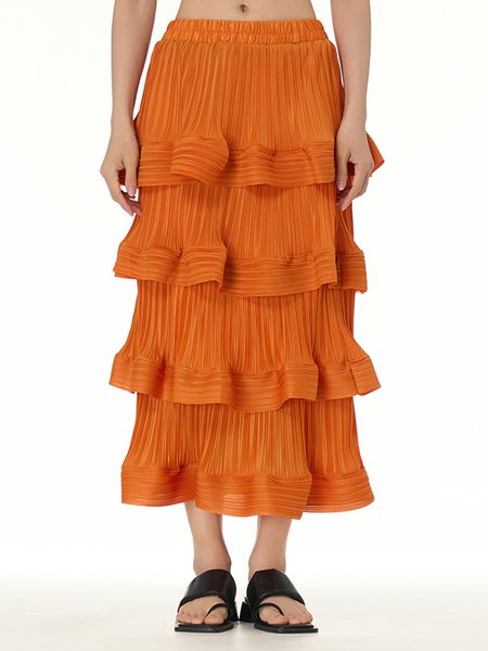 

Casual Plain H-Line Natural Maxi Skirt, Orange, Skirts