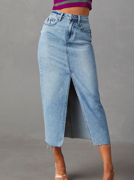 

Casual Plain A-Line Natural Maxi Skirt, Light blue, Skirts