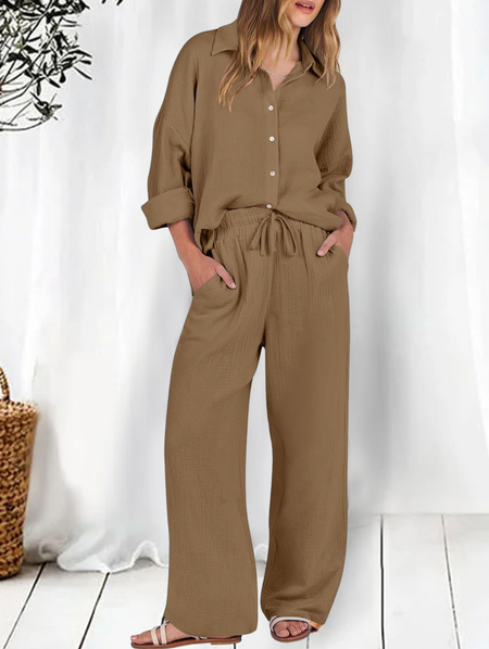 

Shirt Collar Cotton Casual Linen Style Shirt, Khaki, Blouses & Shirts