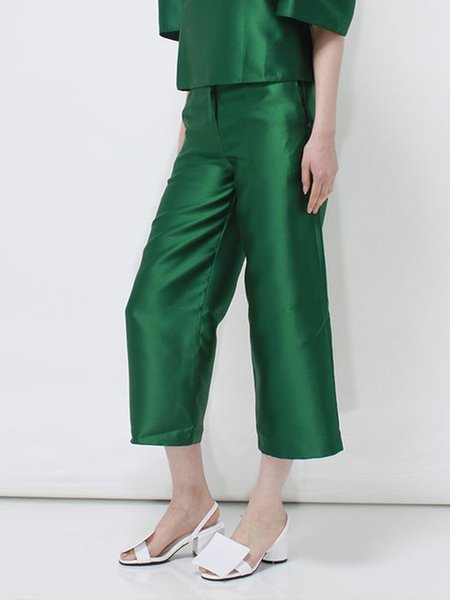 Satin Plain Urban Regular Fit Fashion Pants, Green, Pants