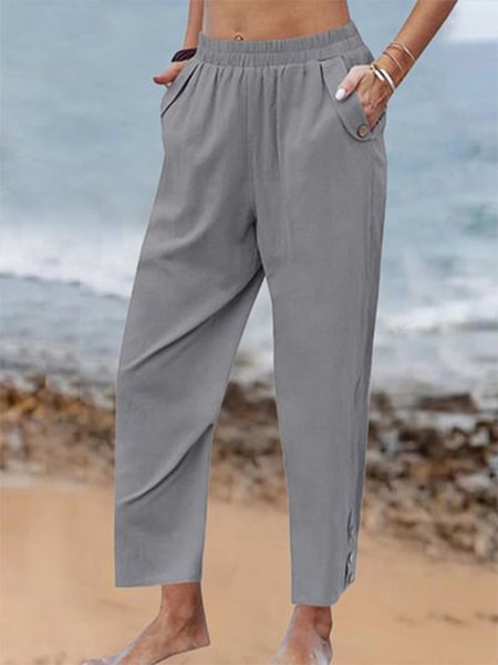 

Casual Cotton Plain Loose Pants, Gray, Pants