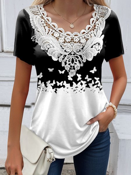 

Casual Jersey Butterfly Shirt, Black, Blouses