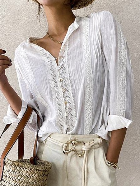

Cotton Vintage Plain Crew Neck Blouse, White, Shirts & Blouses