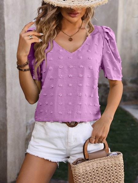 

V Neck Plain Loose Casual Shirt, Purple, Shirts & Blouses