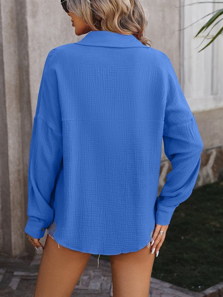

Casual Shirt Collar Loose Blouse, Deep blue, Shirts & Blouses