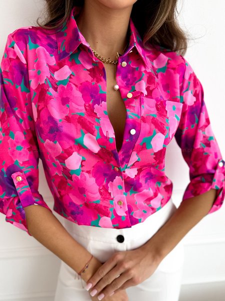 

Shirt Collar Floral Casual Blouse, Pink, Shirts & Blouses