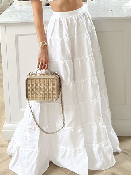 

Casual Plain H-Line Natural Maxi Skirt, White, Skirts