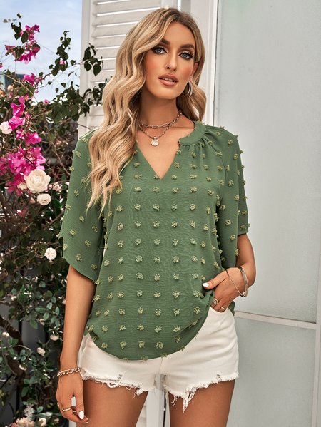

Loose Plain Casual V Neck Shirt, Green, Shirts & Blouses