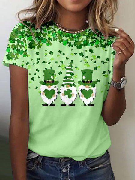 

Women's Four-leaf Clover Short Sleeve Tee T-shirt Crew Neck Lace Casual Summer Top, Green, T-Shirts