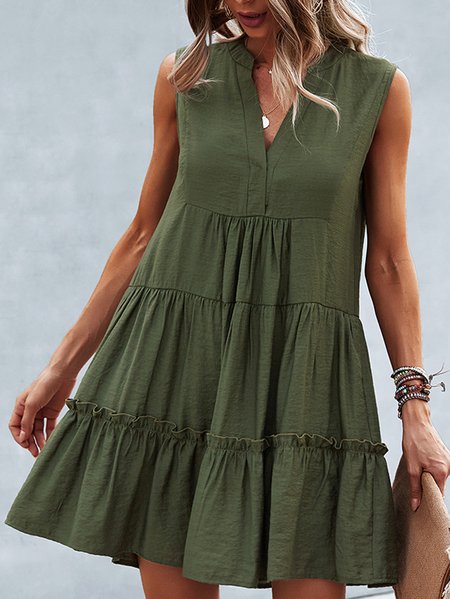 

Women Plain V Neck Sleeveless Comfy Casual Short Dress, Army green, Dresses