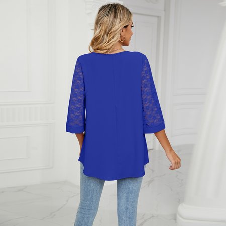 

Casual Plain Loose V Neck Shirt, Blue, Shirts & Blouses