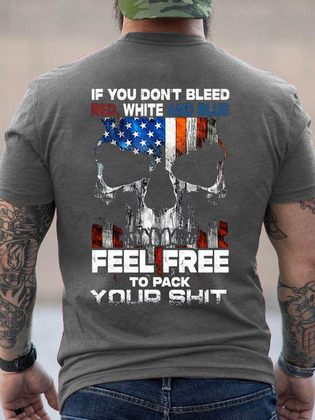 

Cotton If You Don't Bleed Red, White And Blue Casual Text Letters Loose T-Shirt, Deep gray, T-shirts